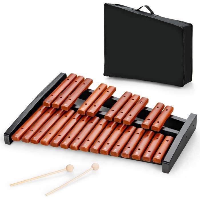 COSTWAY Glockenspiel Xylophone 25 Notes Portable Cadre et Touches en Bois avec 2 Maillets et Sac de Transport pour Débutants