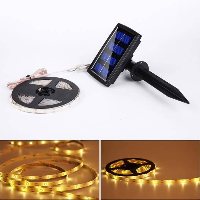 5M Bandes Ruban Solaire 150 LED 2835 SMD Blanc chaud Étanche IP65 Flexible Éclairage décoratif pour jardin ,noël, fête décoration