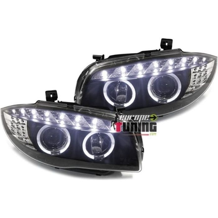 PHARES FEUX AVANTS ANGEL DEVIL EYES LED NOIRS BMW SERIE 1 E81 E82 E87 E88 2004-2011 (04205)
