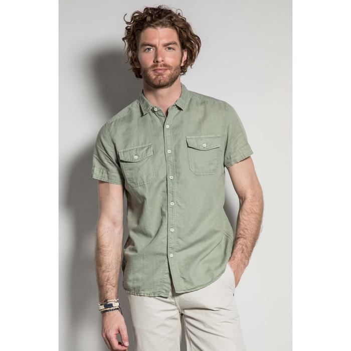 DEELUXE Chemise unie en lin BOBBY Green Tea