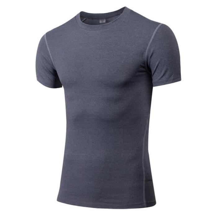 Hommes Manche Courte Performance T-shirt Musculation Bodybuilding Fitness Gym S Gris