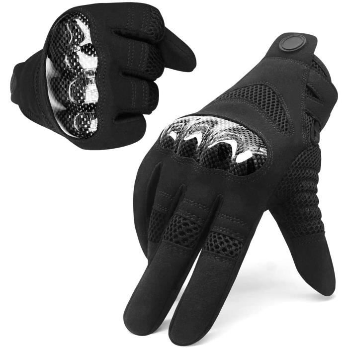 Gant,Gants Moto Plein-Doigt,Gants Scooter Anti-Glissant Écran Tactile,Coque Carbonne Anti-Choc Motocross Gants-Noir,XL