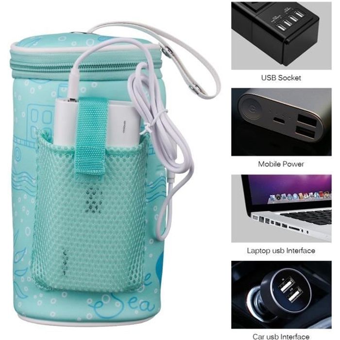 Chauffe Biberon de Voyage USB, Housse Chauffant Biberon Portable Chaud Lait Sac Couverture pour Voiture Maison