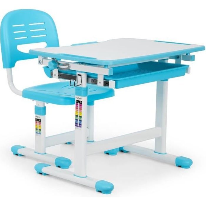 oneConcept Tommi Set meuble 2 pièces pour enfant : Bureau ergonomique et stable & chaise - Eléments à hauteur réglable - Bleu