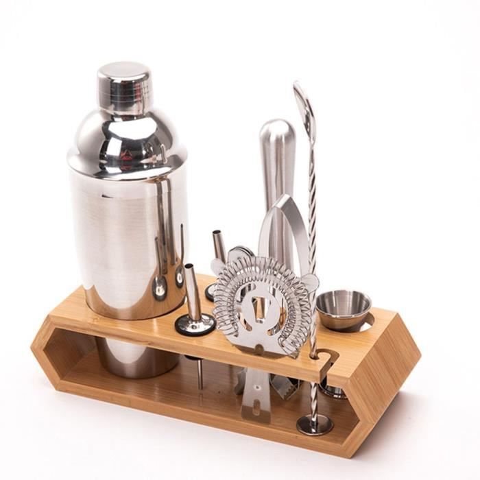 Shaker à Cocktail,Shaker Cocktail Professionnel 10 Pièces,750ml Kit Barman avec Support en Bois