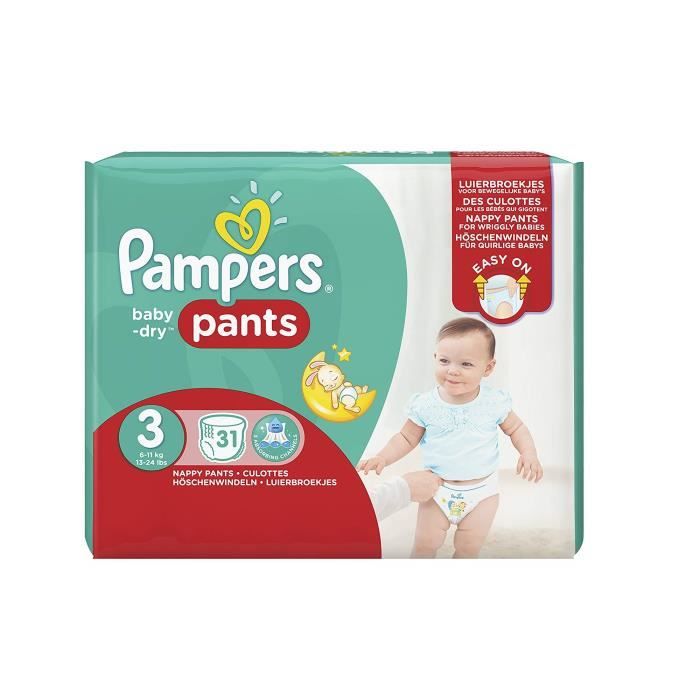 Pampers Baby Dry Pants taille 3 Midi 6–11 kg Lot de 31 couches