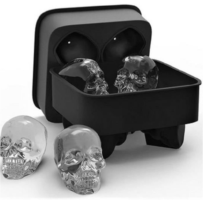 Panlom® 3D Tête de Mort Moule Bac en Silicone pour Glaçon de Whisky Cocktails Halloween- 5 x 6,3 cm