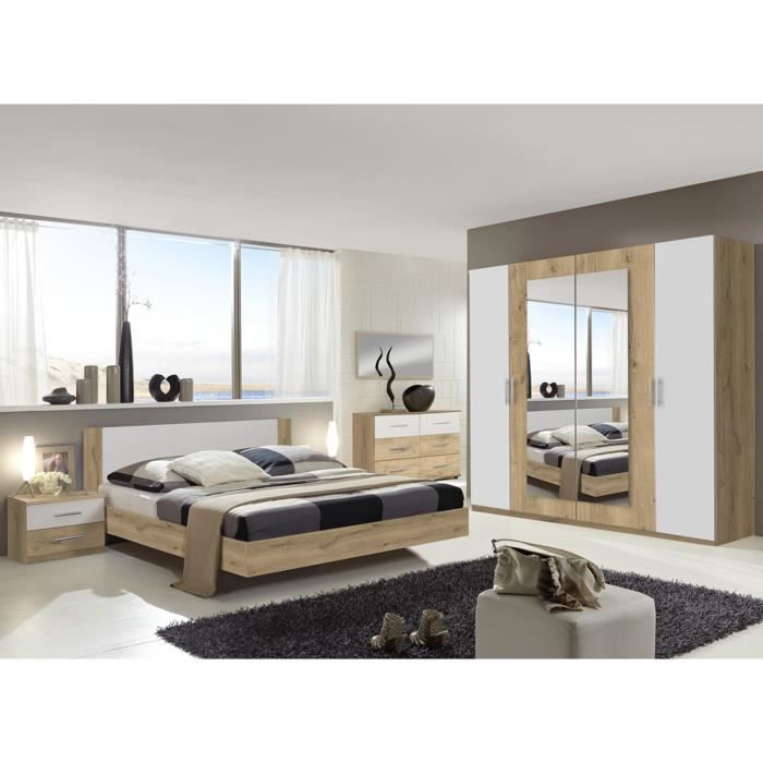 Chambre adulte 180 X 200 cm imitation chêne poutre-blanc.