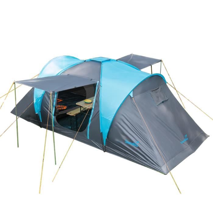 Skandika Hammerfest 4 Sleeper Protect - Tente dôme familiale - 4 Personnes - 500 x 220cm – Bleu - Tapis de Sol Cousu cabines Sombres