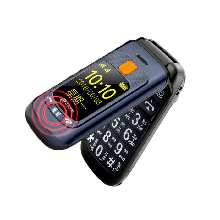Téléphone grosses touches mobile sénior à clapet - Double écran LCD - Sonnerie et volume ultra fort -noir
