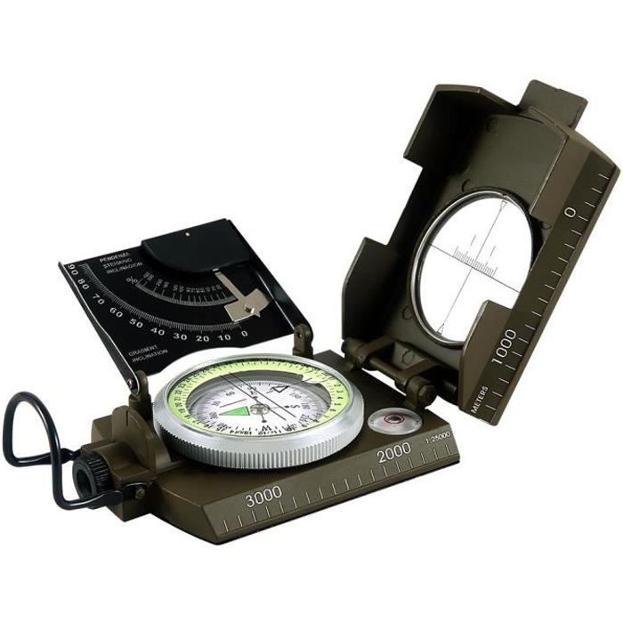 WINNES Boussole Militaire Professionnelle, Boussole en Métal Compas de Visée Fluorescent pour Aventure/Camping/Course d'Orientation