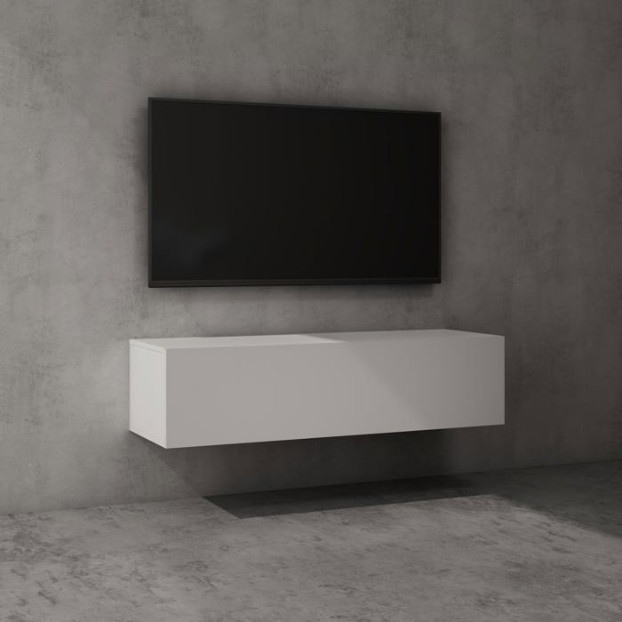 doporro Meuble TV Bas 120 cm Armoire TV Blanc Mat Table de Télévision Salon avec 2 Portes Meuble TV Suspendu MBTV02