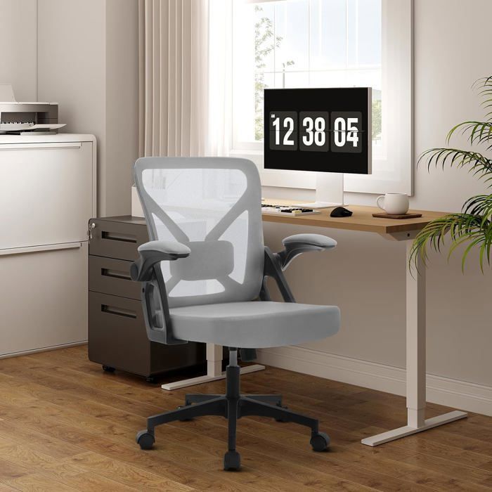 woltu chaise bureau, fauteuil ergonomique, chaise pivotante avec dossier respirant, soutien lombaire réglable, gris w0att0369