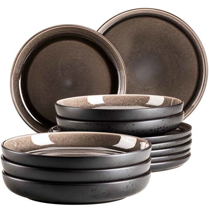 Service de table - MÄSER - 934021 - Grès - 6 assiettes plates 27 cm - 6 assiettes creuses 24 cm/1000 ml