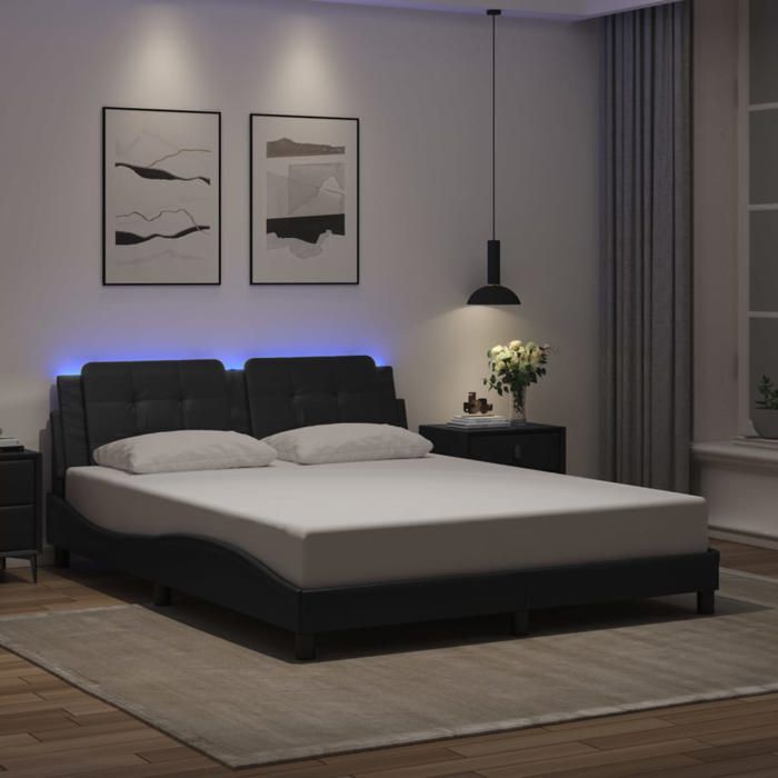 vidaXL Cadre de lit avec LED sans matelas Zadar noir 160x200 cm 3214117