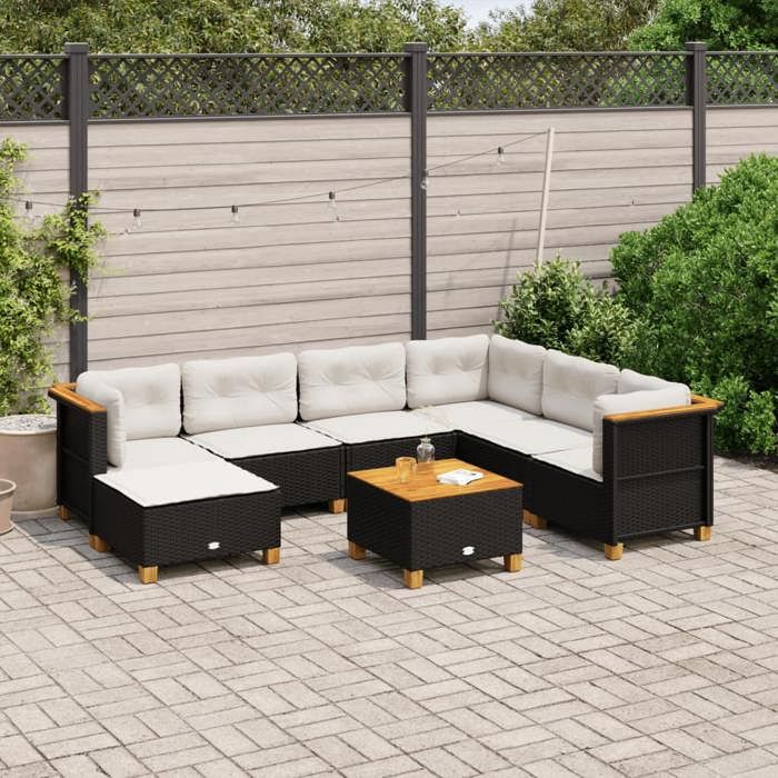 vidaXL Salon de jardin 8 pcs avec coussins noir résine tressée 3261941