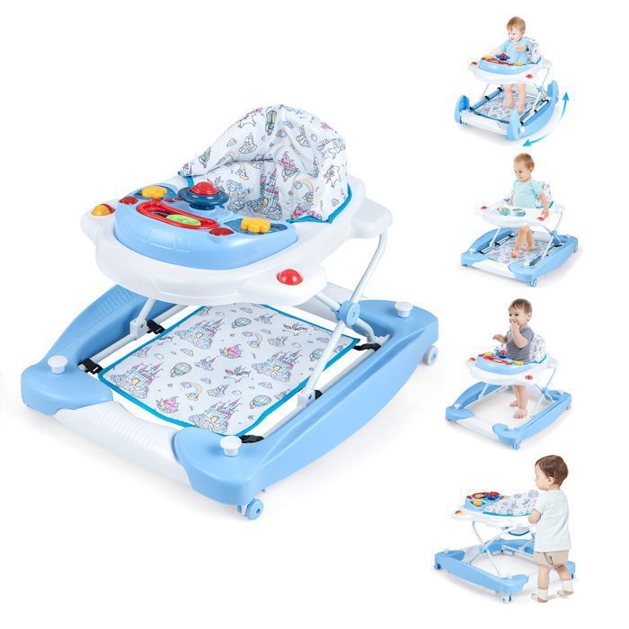 Trotteur Bébé 6 En 1 Pliable - 3 Hauteurs Réglables, Plateau Musical - Pour 6 à 14 Mois
