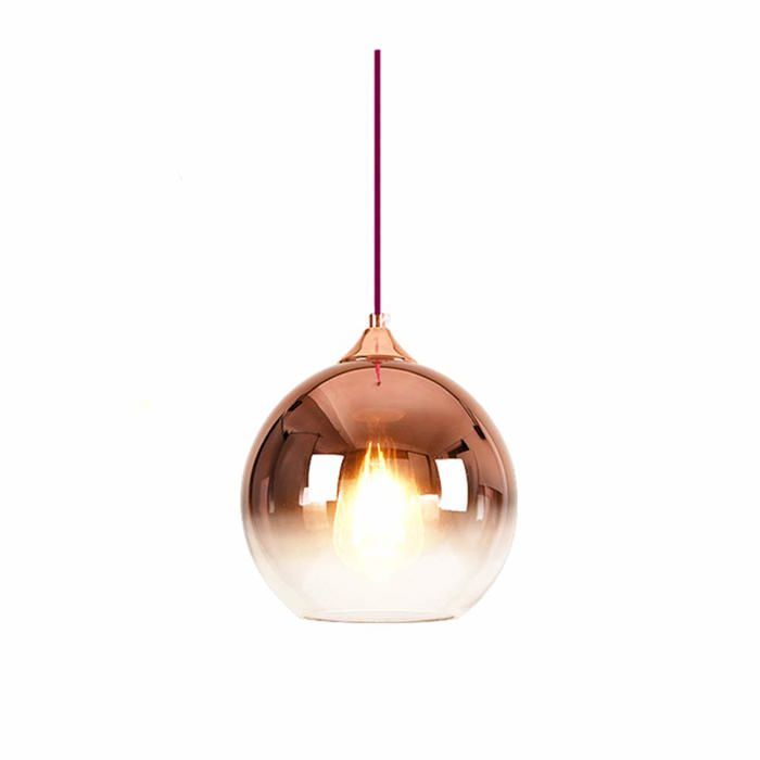 Lampe suspendue en verre de couleur dégradée sphérique Lampe en verre moderne Lustre suspendu (or rose 20 cm)