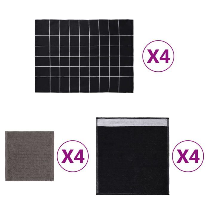vidaXL Ensemble de Serviettes 12 pcs, Torchons Absorbants de Séchage, Chiffons de Nettoyage, Essuie-mains de Cuisine Salle 136294