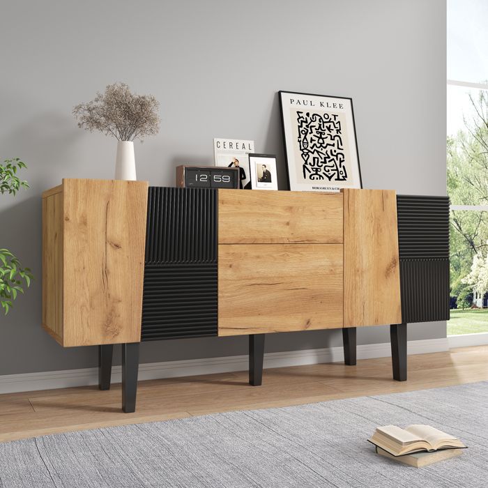 Meuble TV 140 Cm Style Mexicain Tequila - Pin Massif, 1 Tiroir, 2 Portes, 2 Niches