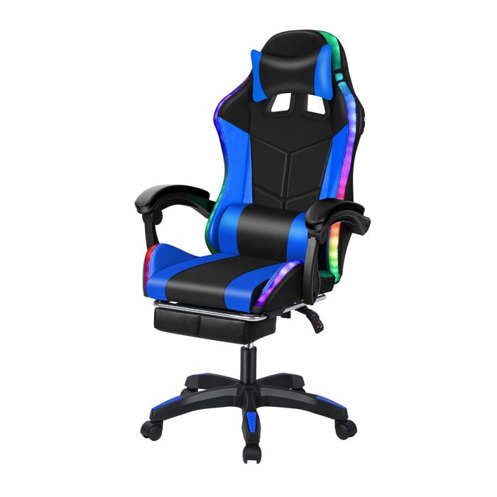 Chaise gamer Bluetooth - CREMLANK - Hauteur réglable - Eclairage LED RVB - BLEU - 60X60X131CM