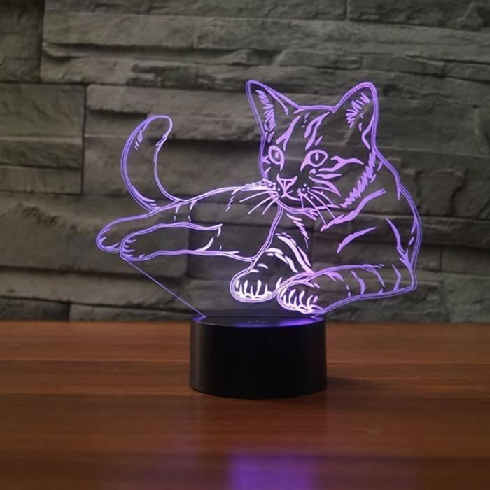 Lampe de Nuit 3D Chat Veilleuse Tactile 7 Couleurs Lampe de Bureau Dcorative multicolore GUIRLANDE LUMINEUSE INTERIEURE