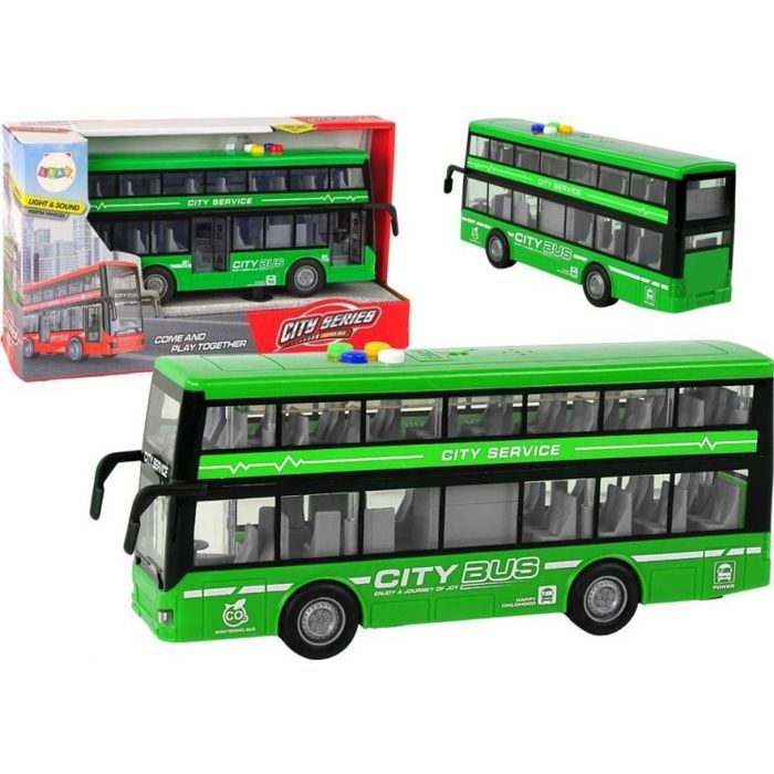 Véhicule - Leantoys - Bus à impériale - Vert - Lumières et sons - Entraînement par friction