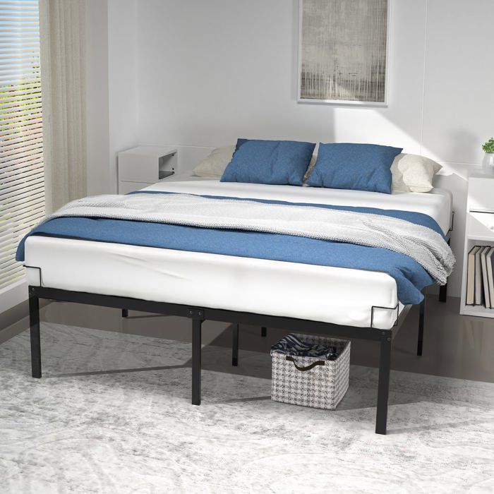 VOUNOT® Cadre de lit 160x200cm en métal avec sommier à lattes et fixation - hauteur 36cm - noir VOUNOT® Cadre de lit 160x200cm en métal avec sommier à lattes et fixation - hauteur 36cm - noir
