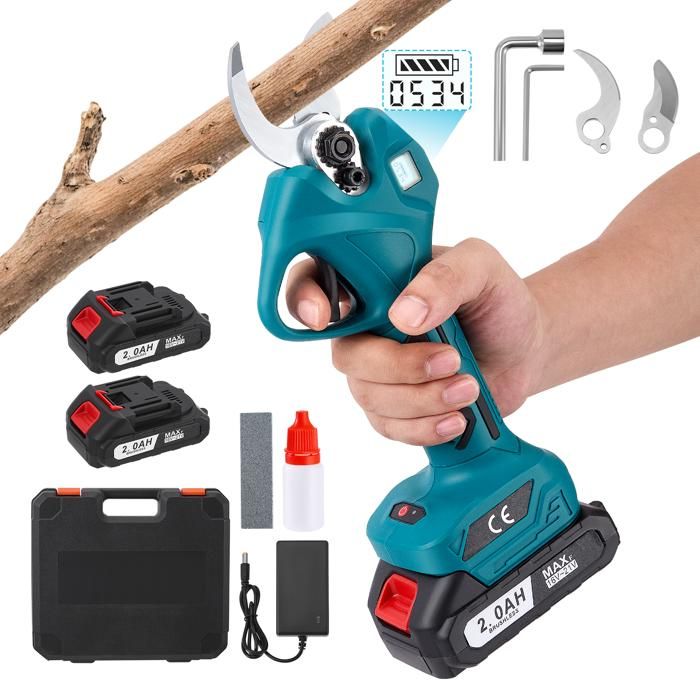 Sécateur électrique sans fil avec 2 piles de 2000 mAh et 1 paire de lames de rechange Écran LCD sans balais Pour branches - vue 2