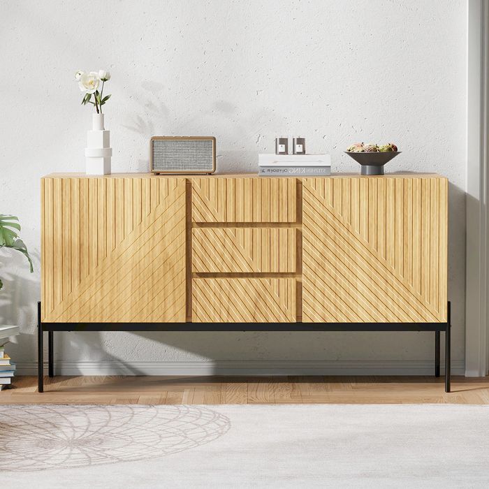 Buffet 2 portes et 3 tiroirs Design linéaire Pieds métalliques 75×140×40 cm Buffet 2 portes et 3 tiroirs Design linéaire Pieds métalliques 75×140×40 cm