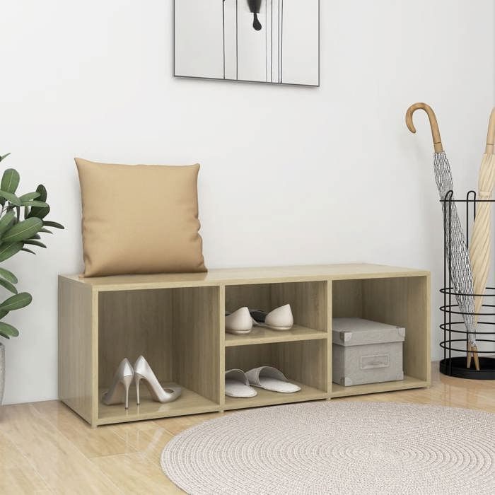 BONNIE®Banc de rangement à chaussures-Meuble Étagère - Dessus darmoire stable - Chêne sonoma Bois d’ingénierie EU4662348