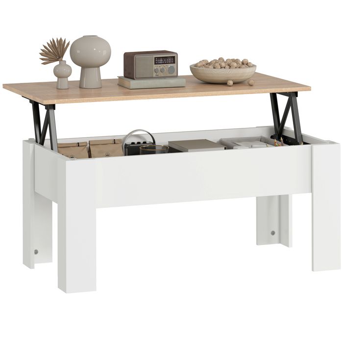 Table basse relevable - HOMCOM - compartiment caché - moderne - pour salon bureau - panneau de particules - 100x50x45cm - blanc Table basse relevable - HOMCOM - compartiment caché - moderne - pour salon bureau - panneau de particules - 100x50x45cm - blanc