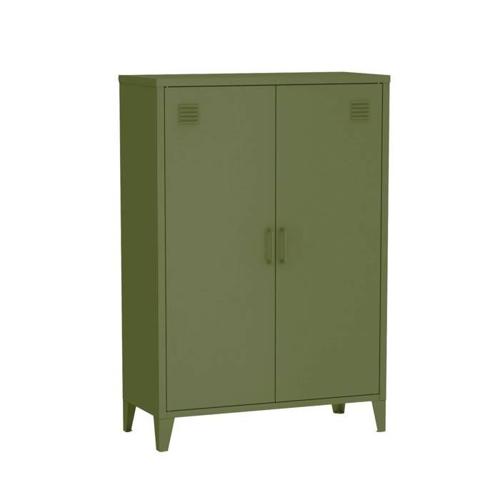 Commode/armoire en métal kaki. 2 espaces de rangement. casiers Commode/armoire en métal kaki. 2 espaces de rangement. casiers