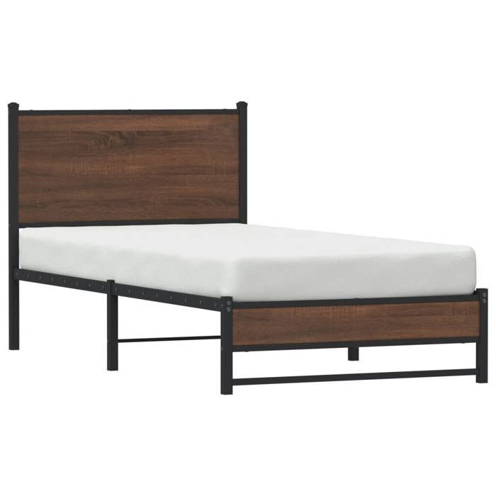Lit métal 90x190cm - GKK - Structure de lit métal sans matelas - chêne marron 90x190 cm XXX1932
