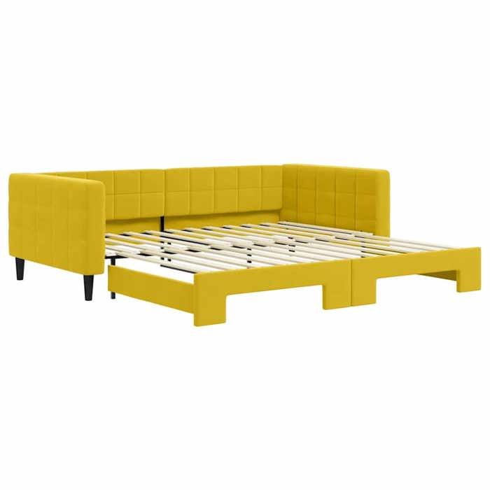 Cadre de lit de jour - BURKE - 1 PLACE - pour linvité - avec lit gigogne - jaune 100x200 cm - velours LV176