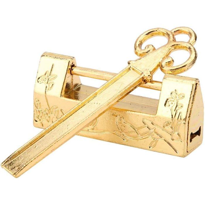 Mini-Clé Traditionnelle Chinoise à Fleurs avec Cadenas Style Chinois pour Meuble Vintage Cadenas Vintage(Gold)