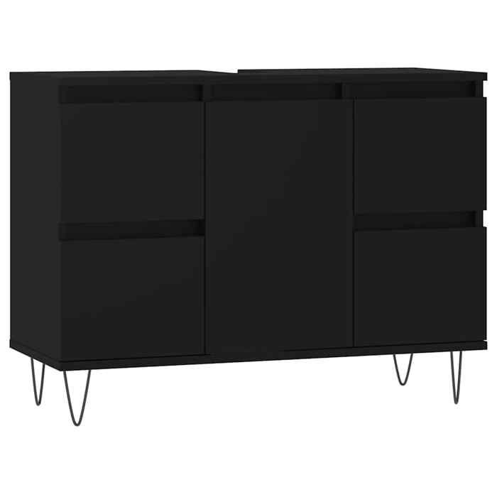 “Winter SaleTOP Meuble de lavabo de salle de bain Noir - Armoire de salle de bain noir 80x33x60cm - bois dingénierie PRO55229