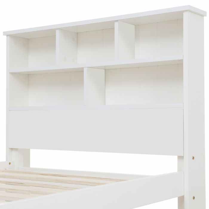 Lit simple en bois massif avec tiroirs et sommier à lattes bibliothèque adolescents et adultes Lit denfant 90x200cm Blanc