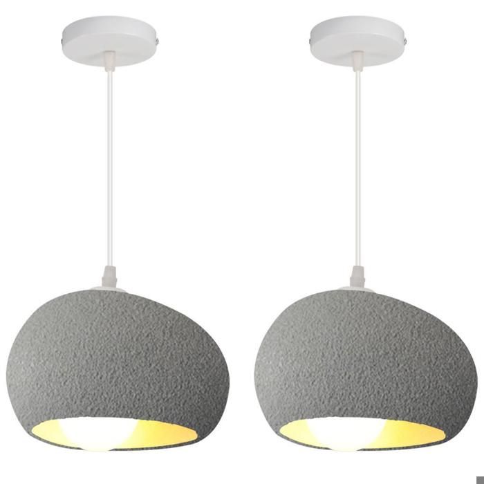 WOTTES Lot de 2 Suspensions Luminaires Créative Lustre Nordique Gris foncé Ø21cm Abat-jour en Pierre Simulée Lampe Éclairage
