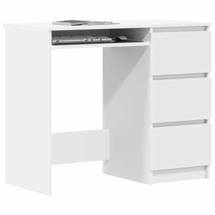 Bureau en bois dingénierie - WIENS - Blanc - 90x45x76 cm - 3 tiroirs - Facile à nettoyer - Style Scandinave Moderne
