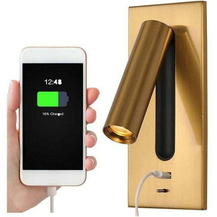 Applique murale LED orientable - ZOR® - USB intégré - Orientable à 350° - Pliable à 90° - Laiton - 3000K chaud Applique murale LED orientable - ZOR® - USB intégré - Orientable à 350° - Pliable à 90° - Laiton - 3000K chaud