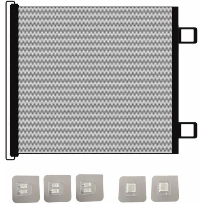 Noir Barrière de sécurité rétractable pour animaux sans perçage pour enfants et bébés (78 x 110 cm) avec filet de sé