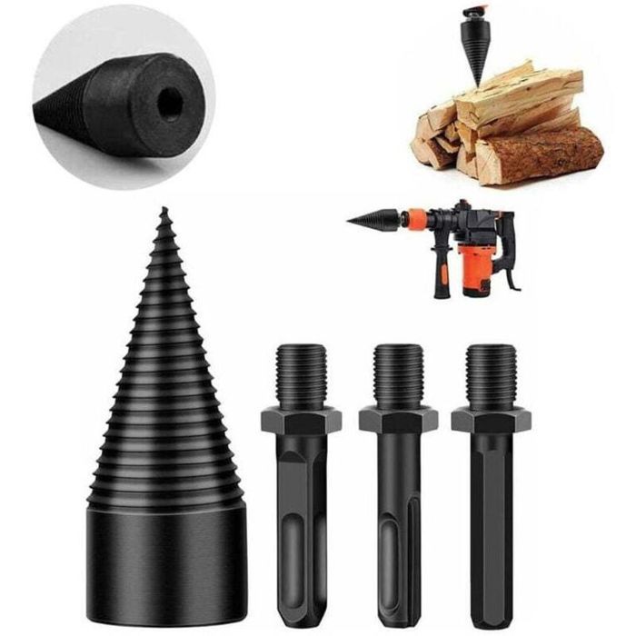 Fendeuse de bûches à vis - PZCC - Cône fendeur robuste - Diamètre 32 mm - Acier haute teneur en carbone - Compatible perceuse