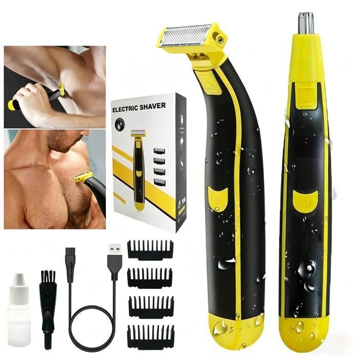Tondeuse Barbe électrique 2 en 1 Rasoir Hommes avec 4 tête RechargeableIPX7 Automonie 60Min Enlever Poils Visage Nez Oreilles