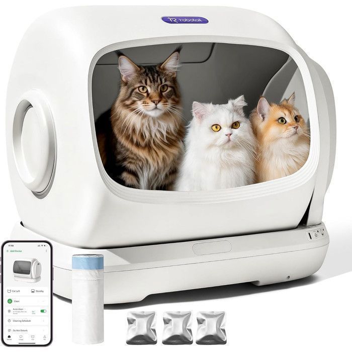 UBPET XXXL Litière Autonettoyante pour Chats - 106L Litière Automatique avec App Désodorisant Grande Capacité Multi-Chats