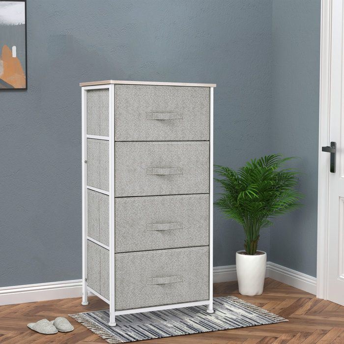 Cocosity Commode En Tissu Meuble De Rangement 4 Tiroirs Chiffonnier Dim. Dim. 45L X 30L X 92H Cm Cadre En Métal
