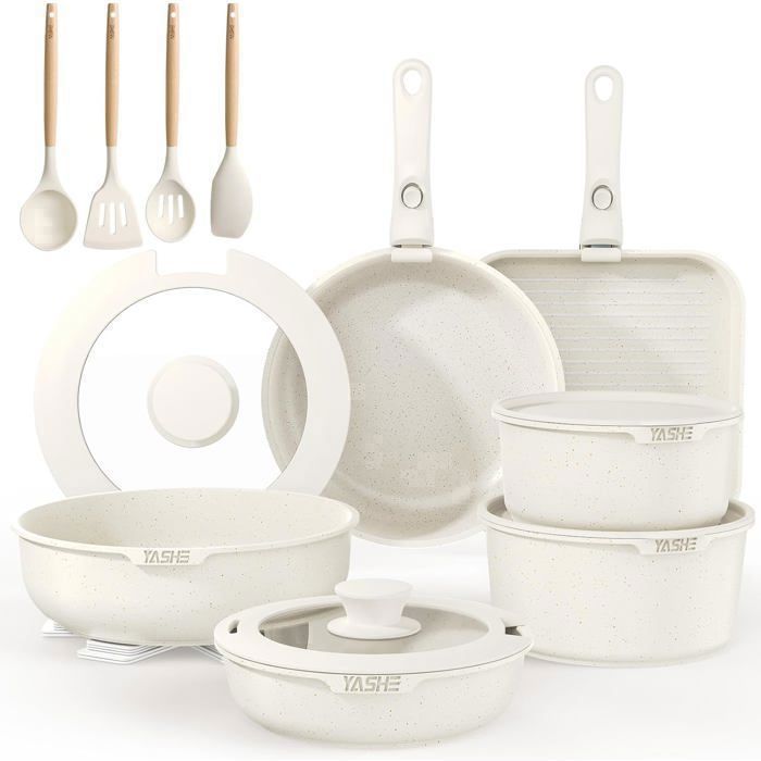 Batterie de Cuisine Induction Antiadhésive - Blanc 21 Pièces