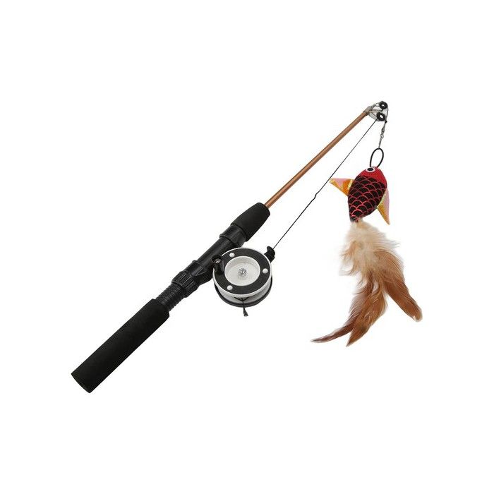 Jouet pour chat en forme de poisson canne à pêche rétractable réaliste jouet à mâcher pour chats (poisson rouge + canne à pêche)