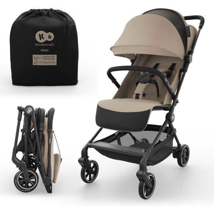 Poussette Canne Kinderkraft NEBO cabine pliable une main légère jusqu’à 22 kg bagage cabine IATA accessoires Beige