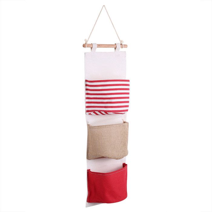 Sac de rangement en lin à 3 couches sac suspendu pour armoire pochette murale pour jouets .